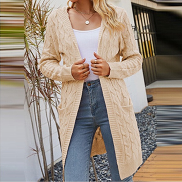 NWT Women’s Cardigan Sweater, Open Front, Beige, - Picture 5 of 15